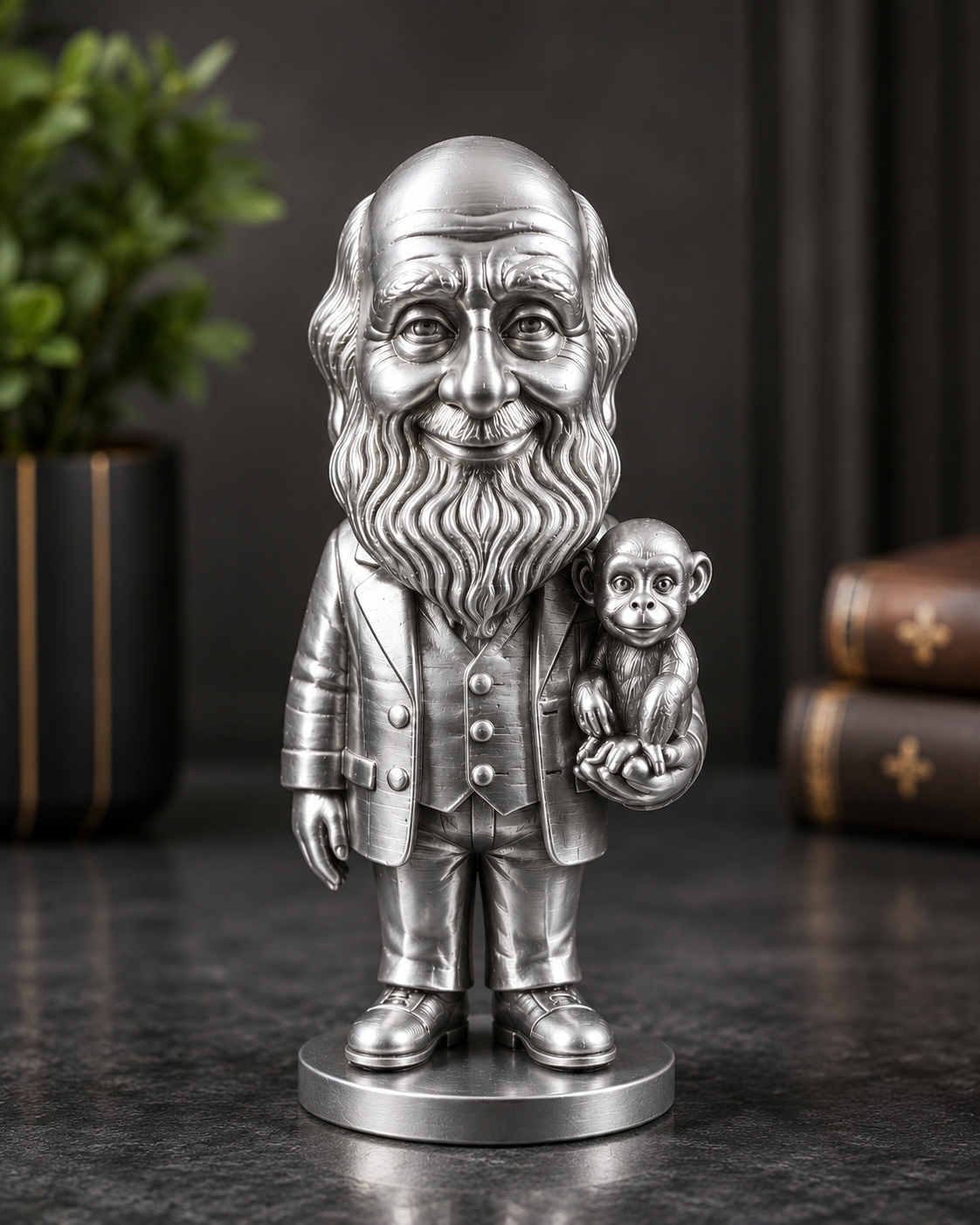 Silver classic naturalist scholar miniature figurine with monkey by CraftLayer India